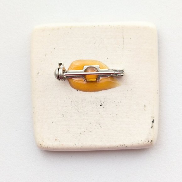 Vintage Square Ceramic Hand Heart Brooch Pin Handmade Hand Painted Jewelry - Picture 3 of 5